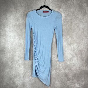 n:Philanthropy Light Blue Ruched Metal Ribbed Mini Long Sleeve Dress Size S